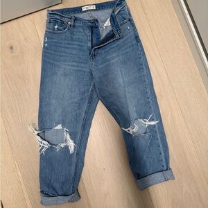 Abercrombie & Fitch Mid-Blue Distressed Boyfriend Jeans